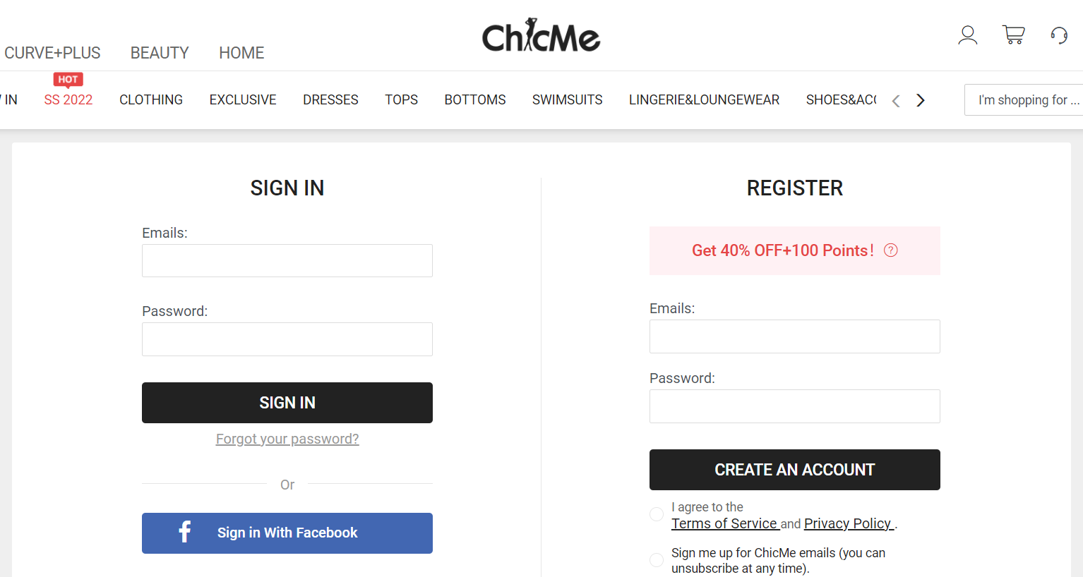 ChicMe страница входа в личный кабинет