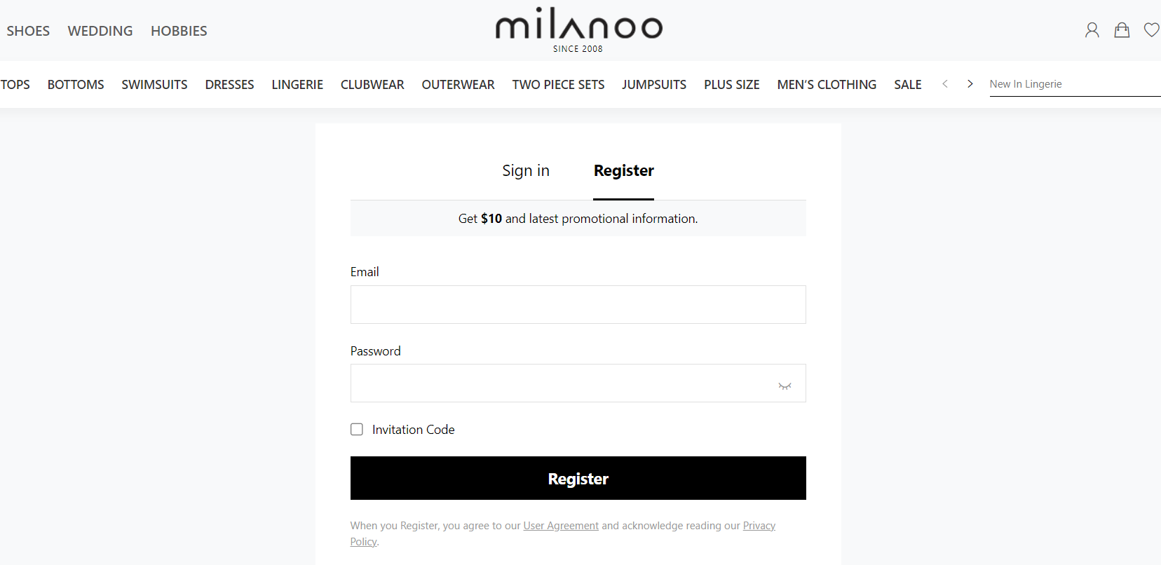 Milanoo страница регистрации личного кабинета