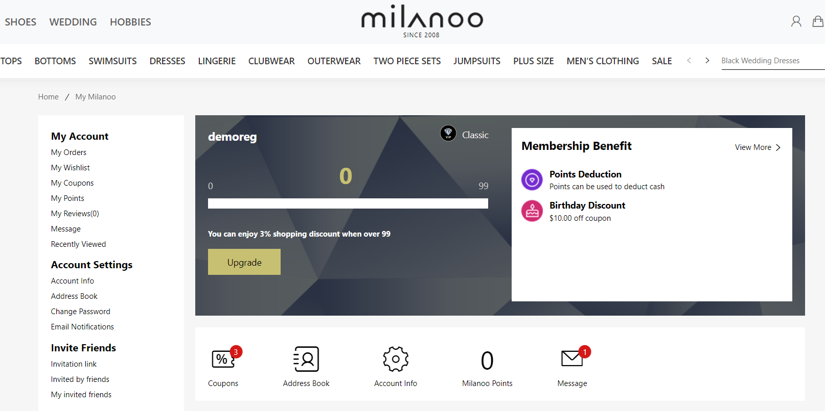 Milanoo скриншот личного кабинета
